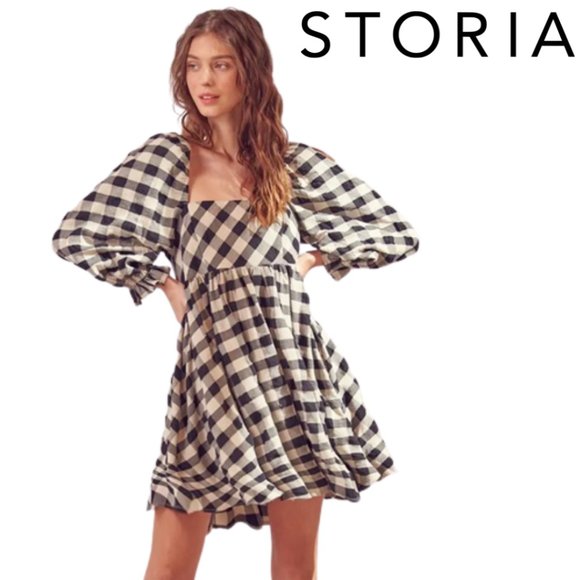Storia Dresses & Skirts - Storia Gingham Puffy Sleeve Dress - NWT!